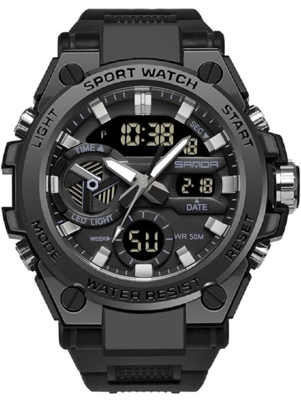Men's Black Analog Quartz Sports Outdoor Waterproof Military LED Digital Watch